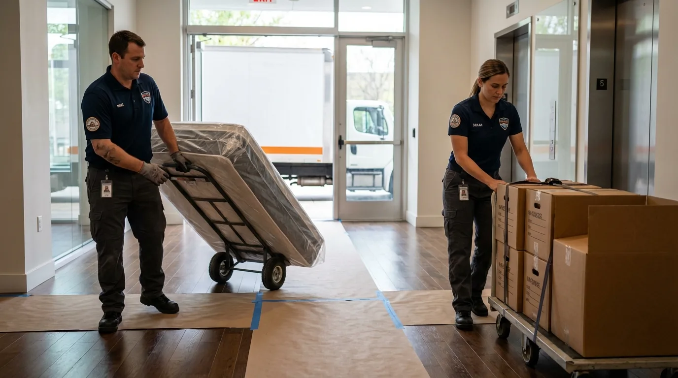 Professional apartment movers loading elevator in Wyckoff, NJ